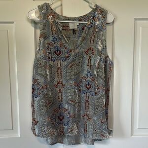 Anthropologie Gray and Brown Tank Top with Ornate Design